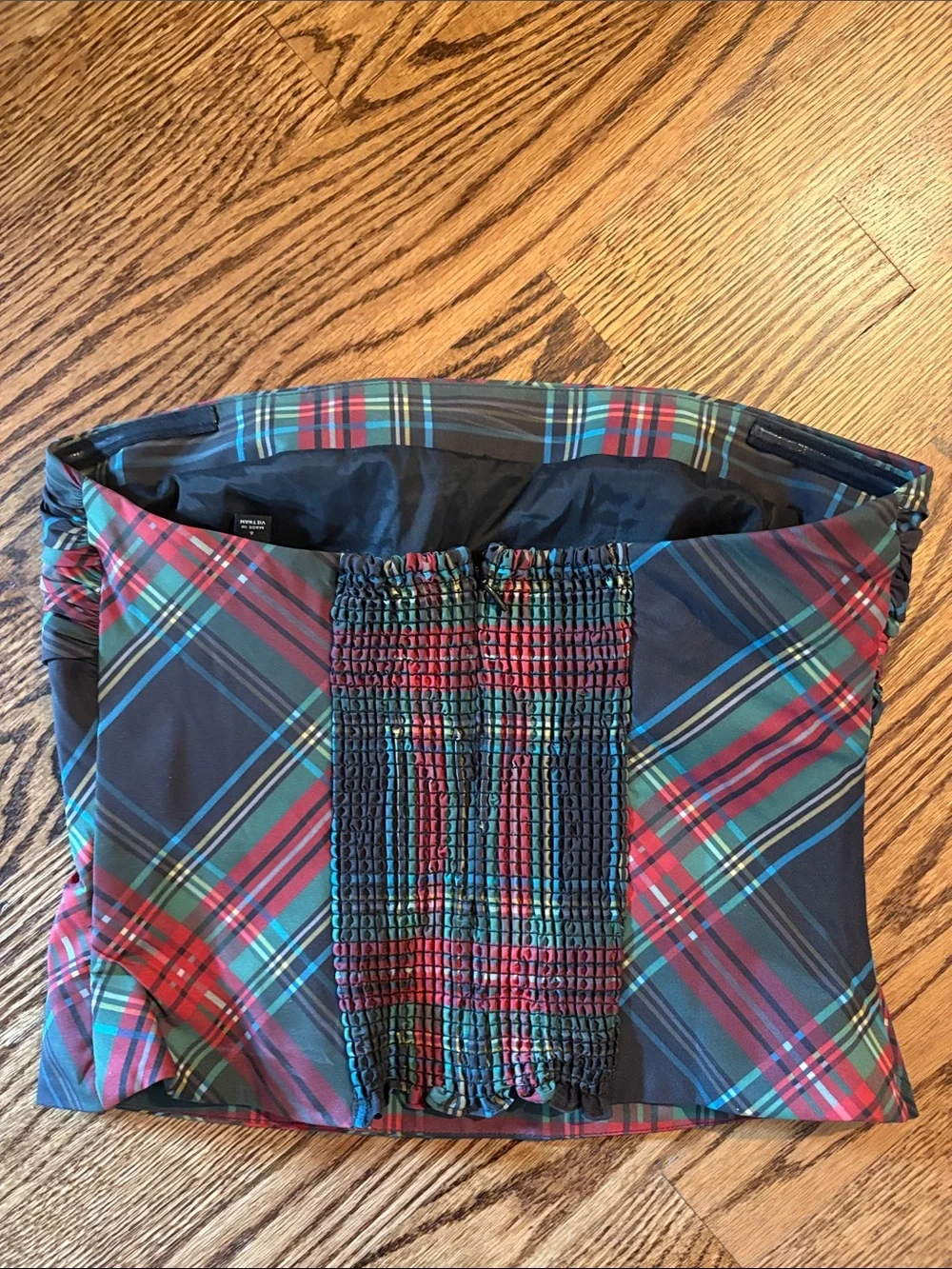 J. Crew Navy Plaid Strapless Tank with Red & Teal Accents